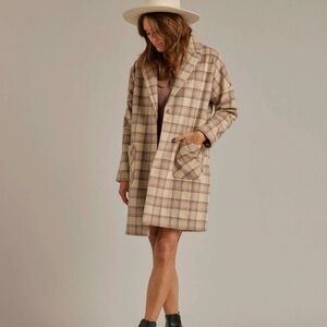 EUC Rylee + Cru Women's Longline Coat - Grey Plaid